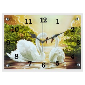Часы-картина настенные, серия: Животный мир, "Лебеди", 25х35 см