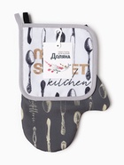 Набор кухонный «Приборы», варежка-прихватка 20х28см, прихватка 17х17см, 35% х/л,65% п/э - фото 24313610