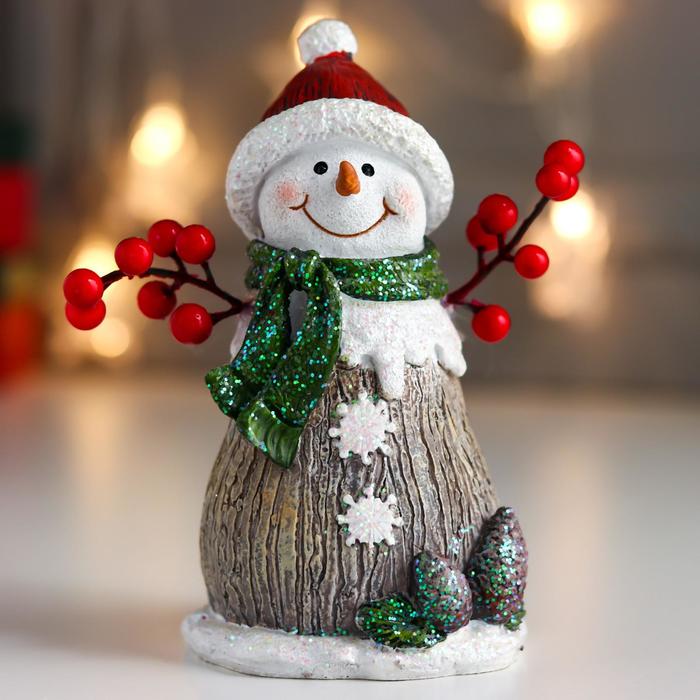Сувенир полистоун "Снеговичок с руками-веточками" 15,5х9х8,6 см - фото 9412896