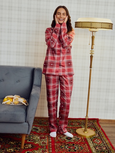 Пижама женская (рубашка, брюки) KAFTAN Red, размер 44-46