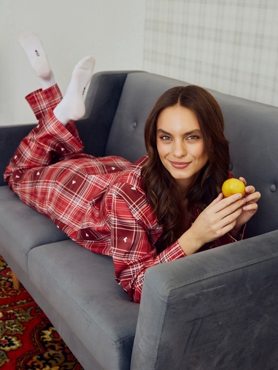 Пижама женская (рубашка, брюки) KAFTAN Red, размер 44-46