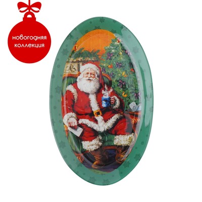 Блюдо стеклянное овальное Доляна «Счастливый Санта», 29,5×20,3 см