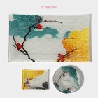 Набор для суши Доляна «Абстракция», 3 предмета: соусники 8×2 см, 8×6 см, подставка 25×15×2 см, стекло - Фото 2