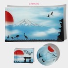 Набор для суши Доляна «Журавль», 3 предмета: соусники 8×2 см, 8×6 см, подставка 25×15×2 см, стекло - Фото 2