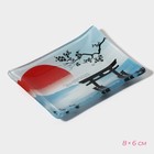 Набор для суши из стекла Доляна «Журавль», 3 предмета: соусники 8×2 см, 8×6 см, подставка 25×15×2 см - фото 4335094