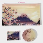 Набор для суши из стекла Доляна «Фудзияма», 3 предмета: соусники 8×2 см, 8×6 см, подставка 25×15×2 см - Фото 2