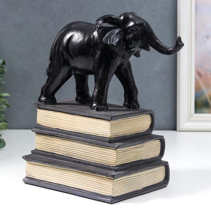 Держатель для книг интерьерный "Чёрный слон на книгах" 25х13х21 см - фото 1892619291