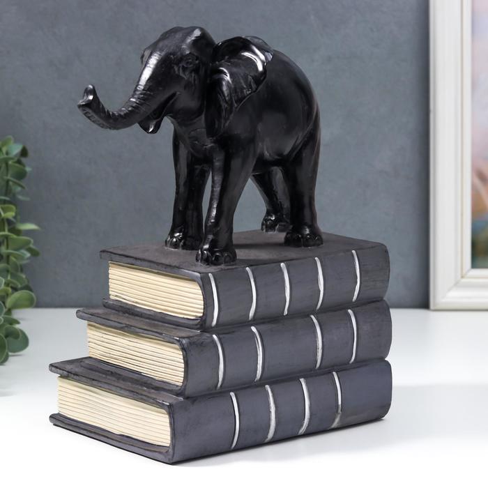 Держатель для книг интерьерный "Чёрный слон на книгах" 25х13х21 см - фото 1908767025