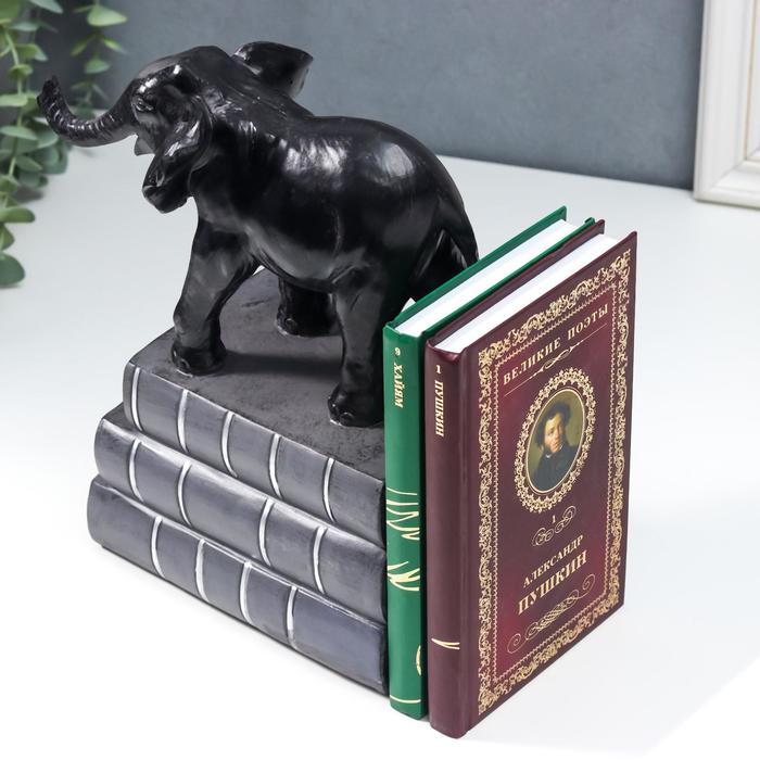 Держатель для книг интерьерный "Чёрный слон на книгах" 25х13х21 см - фото 1892619294