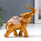 Сувенир полистоун "Африканский слон с цветком на попоне" под бронзу 17х8,5х17 см - фото 2958483