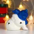 Сувенир керамика свет "Снеговички, синие колпаки и шарфы" 10х12х8 см - фото 9576242