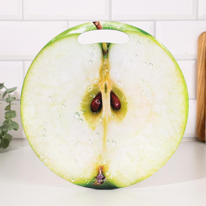 Доска разделочная и сервировочная круглая кухонная "Яблоко в разрезе", 25,5 см - Фото 1