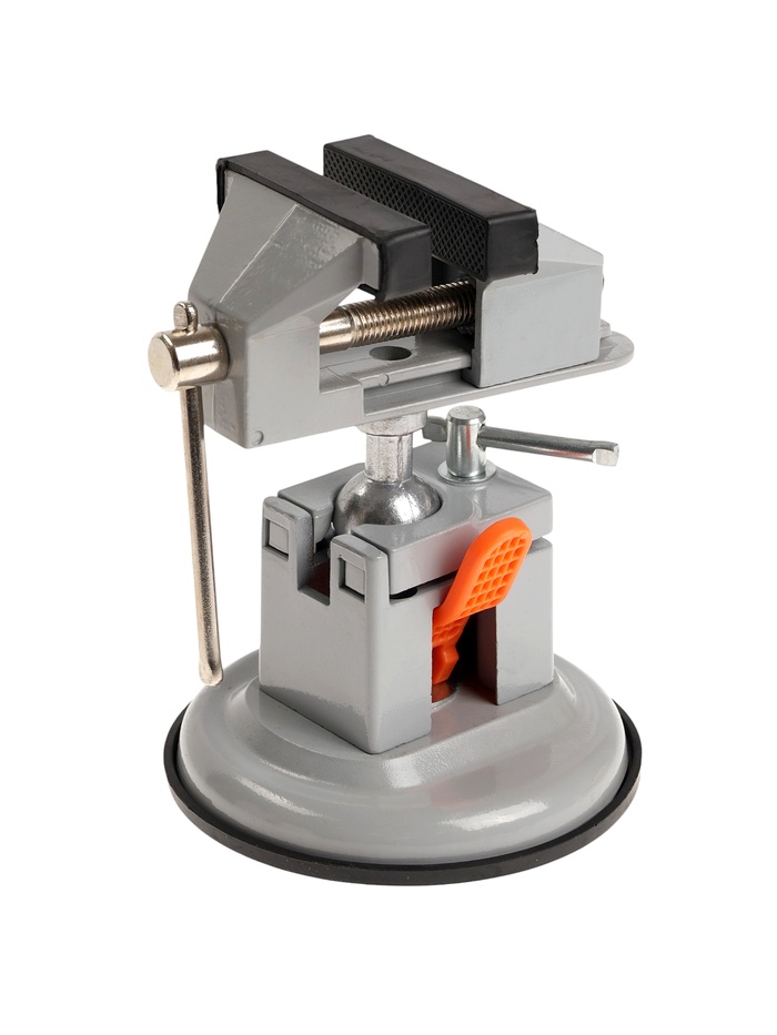 Мини-тиски алюминиевые ТУНДРА, усиленное крепление на присоске, поворотный шарнир, 75 мм - Фото 1