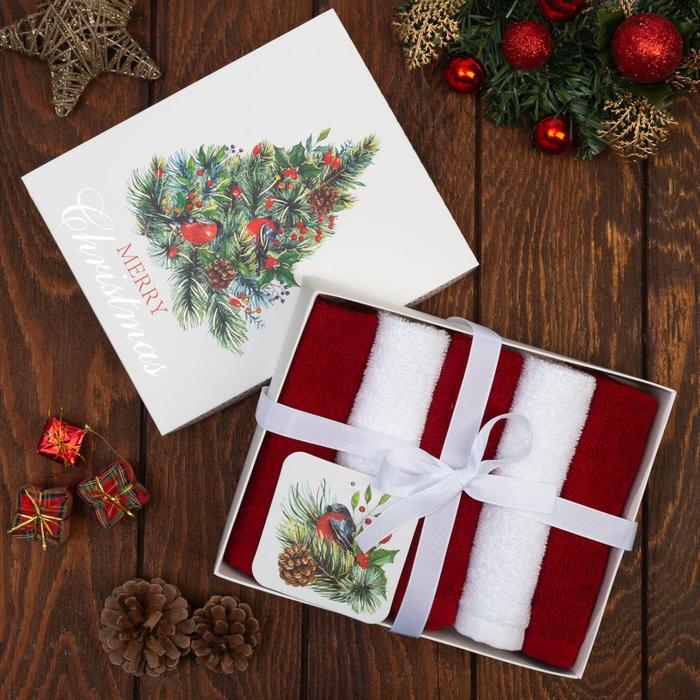 Набор махровых полотенец Этель Merry christmas 30×30 см - 5 шт., 100% хл, 340 г/м² - Фото 1