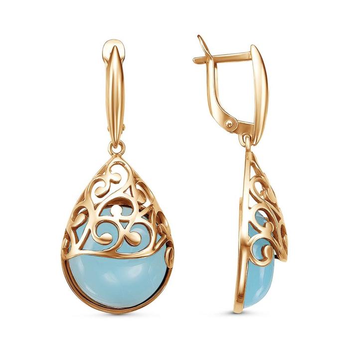 Серьги капля ажурная «Халцедон», розовое золочение - Фото 1