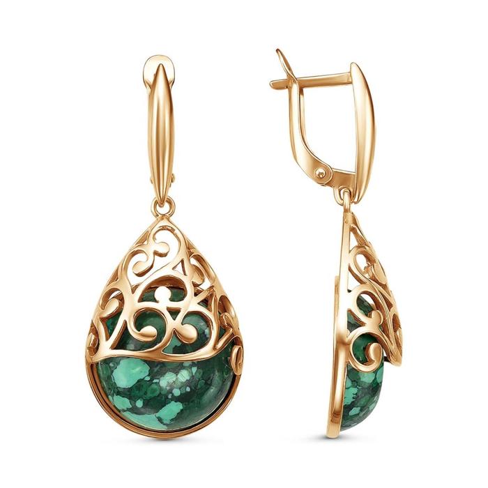 Серьги капля ажурная «Малахит», розовое золочение - Фото 1