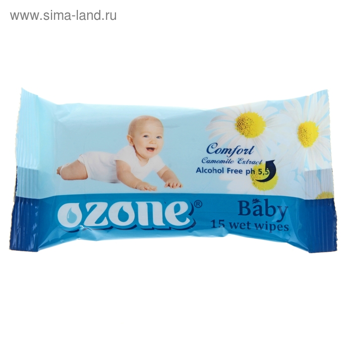 Влажные салфетки Ozon, детские, с экстрактом ромашки, 15 шт. - Фото 1