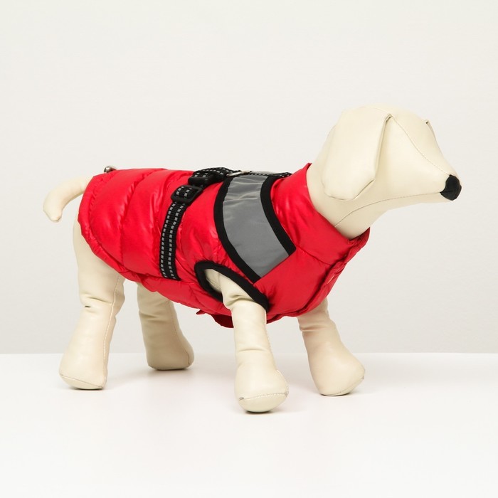 Куртка для собак со светоотражающей шлейкой,  размер 8 (ДС 23 см, ОГ 30, ОШ 22 см), красная - Фото 1