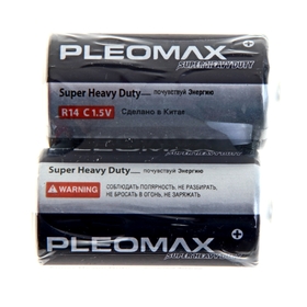 Батарейка солевая Pleomax Super Heavy Duty, С, R14-2S, 1.5В, спайка, 2 шт.