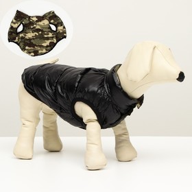 Куртка для собак двухсторонняя с принтом, размер 16 (ДС 36 см, ОГ 46 см, ОШ 35 см), чёрная