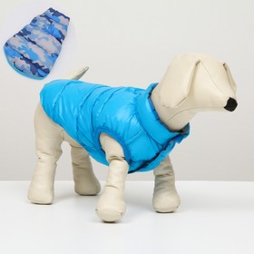 Куртка для собак двухсторонняя с принтом, размер 12 (ДС 28 см, ОГ 38 см, ОШ 27 см),голубая