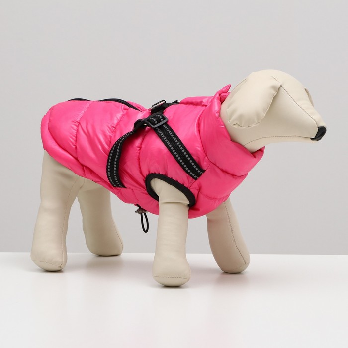 Куртка для собак со шлейкой, размер 14 (ДС 32 см, ОГ 42 см, ОШ 31 см), розовая