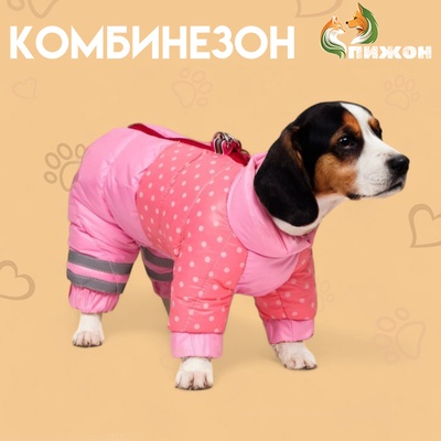 Комбинезон для собак «Горошек», размер 20 (ДС 43, ОГ 56, ОШ 41 см), розовый