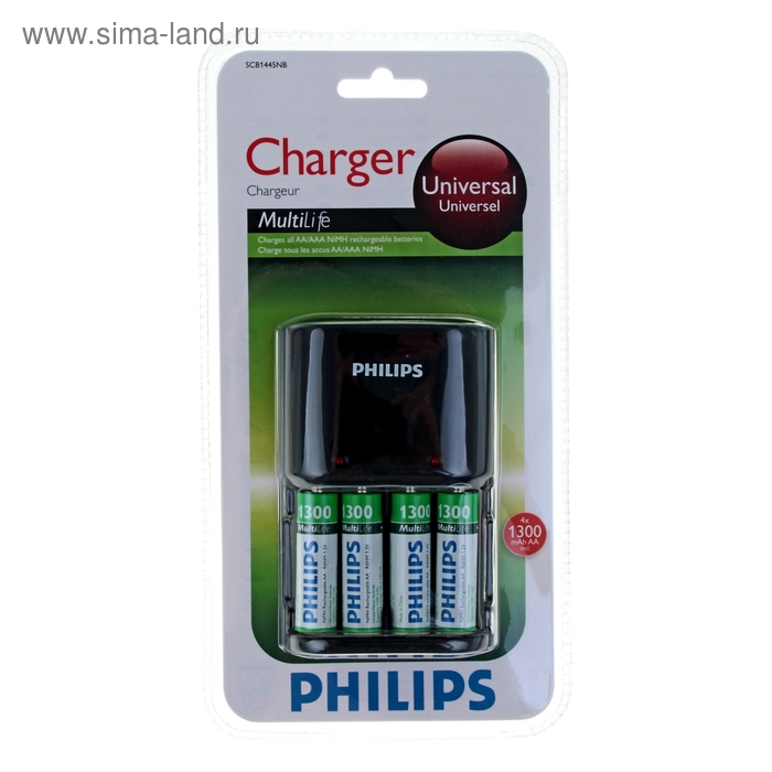 Зарядное устройство Philips MultiLife SCB1445 + 4 аккумулятора AA 1300 mAh - Фото 1