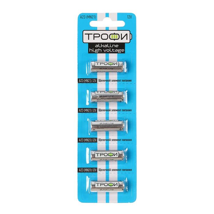 Батарейка алкалиновая "Трофи" Alkaline, А23 (MN21)-5BL, 12В, блистер, 5 шт. - Фото 1