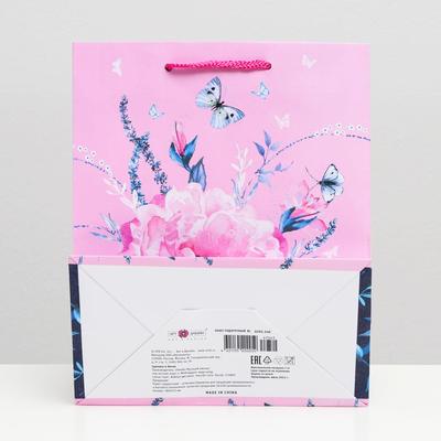 Пакет подарочный "Цветущий пион", 18 х 22 х 10 см