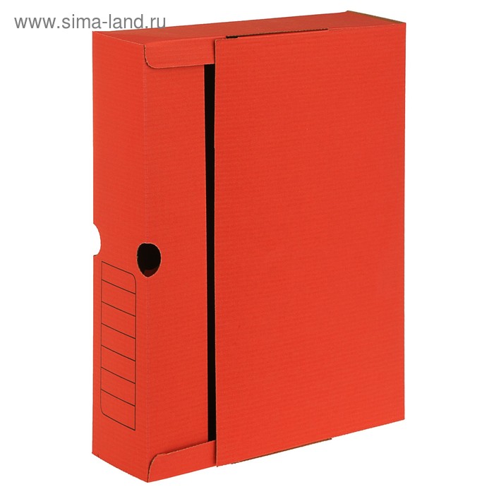 Короб архивный А4, 75мм, микрогофрокартон, картонный клапан, красный - Фото 1
