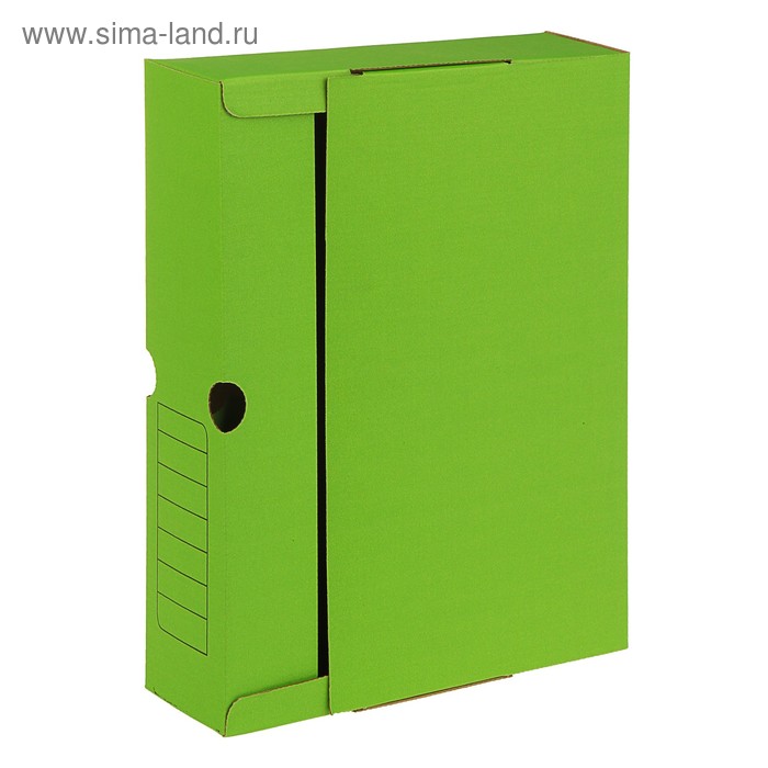 Короб архивный А4, 75мм, микрогофрокартон, картонный клапан, зелёный - Фото 1