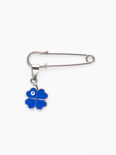 Булавка-оберег «Клевер» с глазком, 3.5 см, синяя в серебре