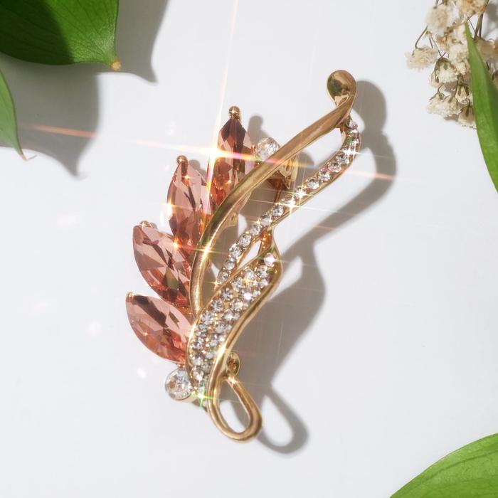 Брошь «Веточка» с петлёй, цвет бело-золотой в золоте - Фото 1