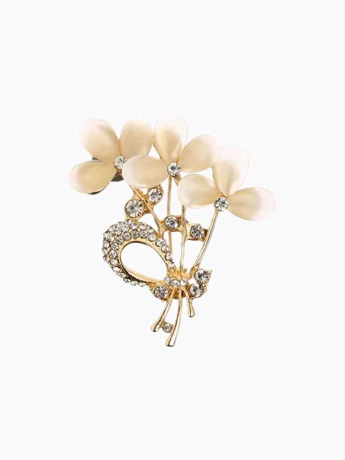 Брошь «Трилистники», цвет белый в золоте - Фото 1