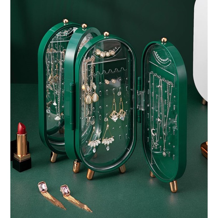 Шкатулка-кейс для украшений пластик "Овал" тёмно-зелёный 23,5х6,5х11,5 см - Фото 1
