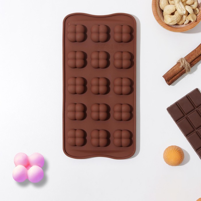 Форма для шоколада Доляна «Креоль», силикон, 21×10,5×2,5 см, 15 ячеек, цвет коричневый - Фото 1