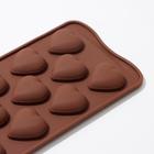 Форма для шоколада Доляна «Сердечки», силикон, 21×10,5×1,5 см, 12 ячеек, цвет коричневый - Фото 3