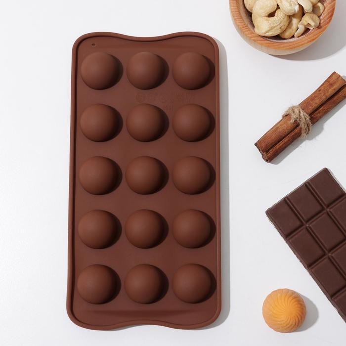 Форма для шоколада Доляна «Браво», силикон, 21×10,5×3 см, 15 ячеек, цвет коричневый - Фото 1