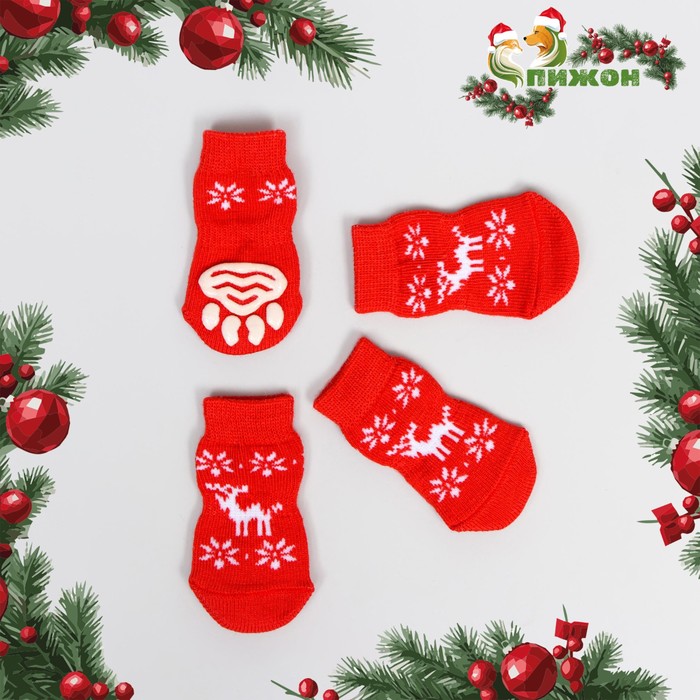 Носки нескользящие «Олени», M (3/4×7 см), набор 4 шт. - Фото 1