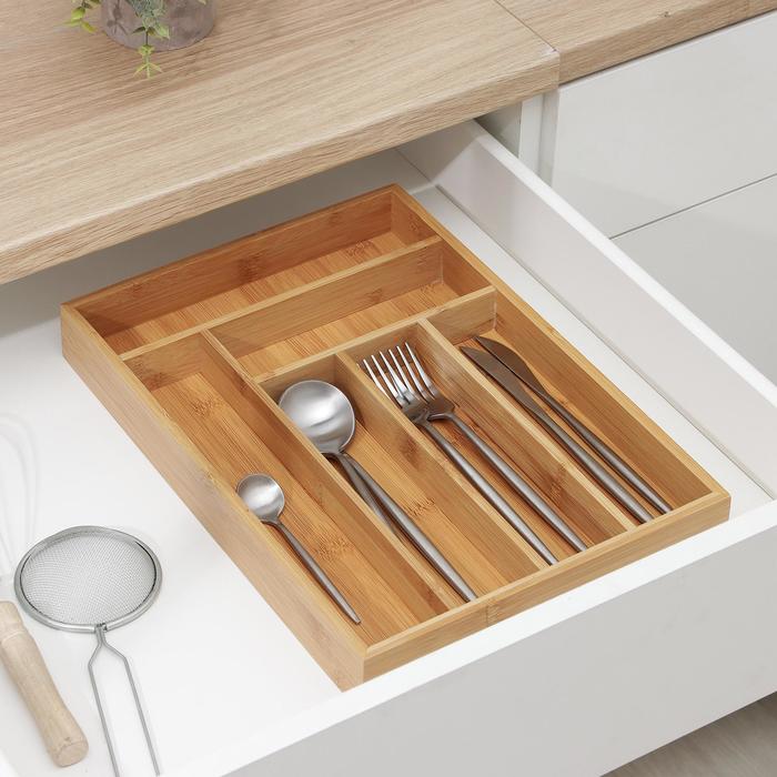 Лоток для столовых приборов Доляна «Бамбуковый лес», 37×26×4 см, 6 ячеек - Фото 1
