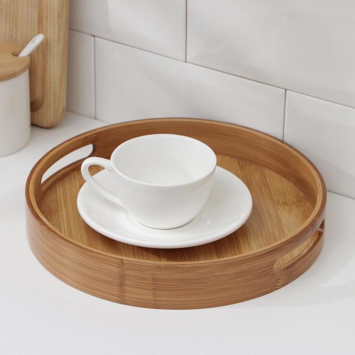 Поднос с ручками Доляна Striata, d=25 см, бамбук - Фото 1