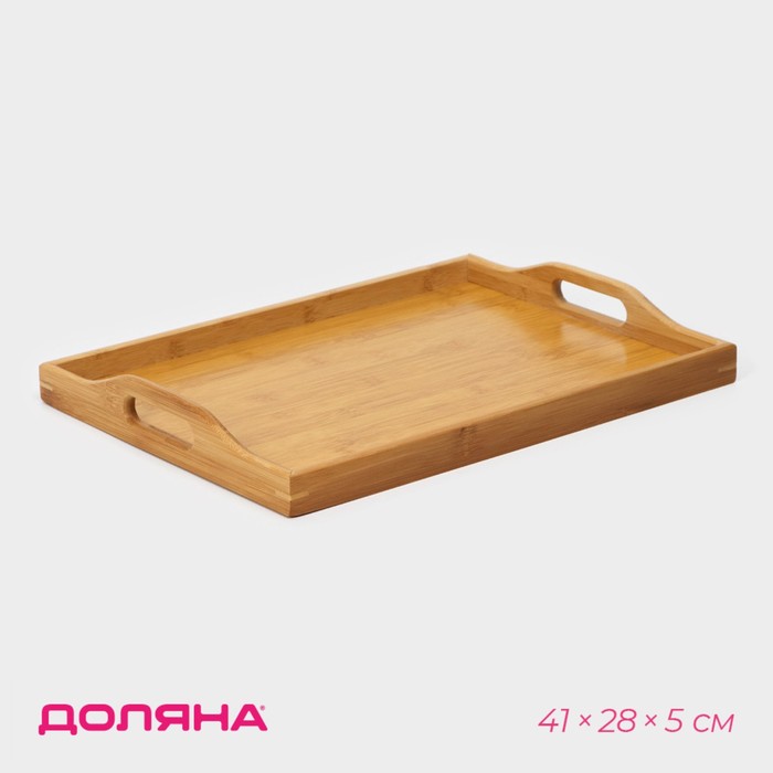 Поднос с ручками Доляна Striata, 40×29×5 см, бамбук - Фото 1