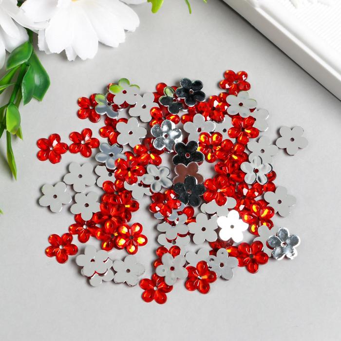Декор для творчества пластик 1 прокол "Стразы цветок. Красный" набор 150 шт 1,2х1,2 см - Фото 1