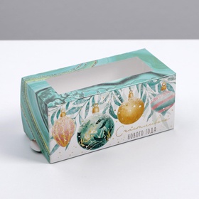 Коробка новогодняя для макарун «Счастливого года» 12 х 5.5 х 5.5 см (комплект 5 шт)