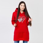 Толстовка удлиненная (худи) с капюшоном, красный принт 2 сердца, 48-50, футер НАЧЁС - Фото 1