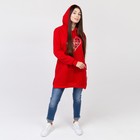 Толстовка удлиненная (худи) с капюшоном, красный принт 2 сердца, 48-50, футер НАЧЁС - Фото 2