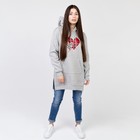 Толстовка удлиненная (худи) с капюшоном, серый принт 2 сердца, 48-50, футер НАЧЁС - Фото 2