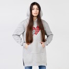 Толстовка удлиненная (худи) с капюшоном, серый принт 2 сердца, 48-50, футер НАЧЁС - Фото 3