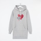 Толстовка удлиненная (худи) с капюшоном, серый принт 2 сердца, 48-50, футер НАЧЁС - Фото 6